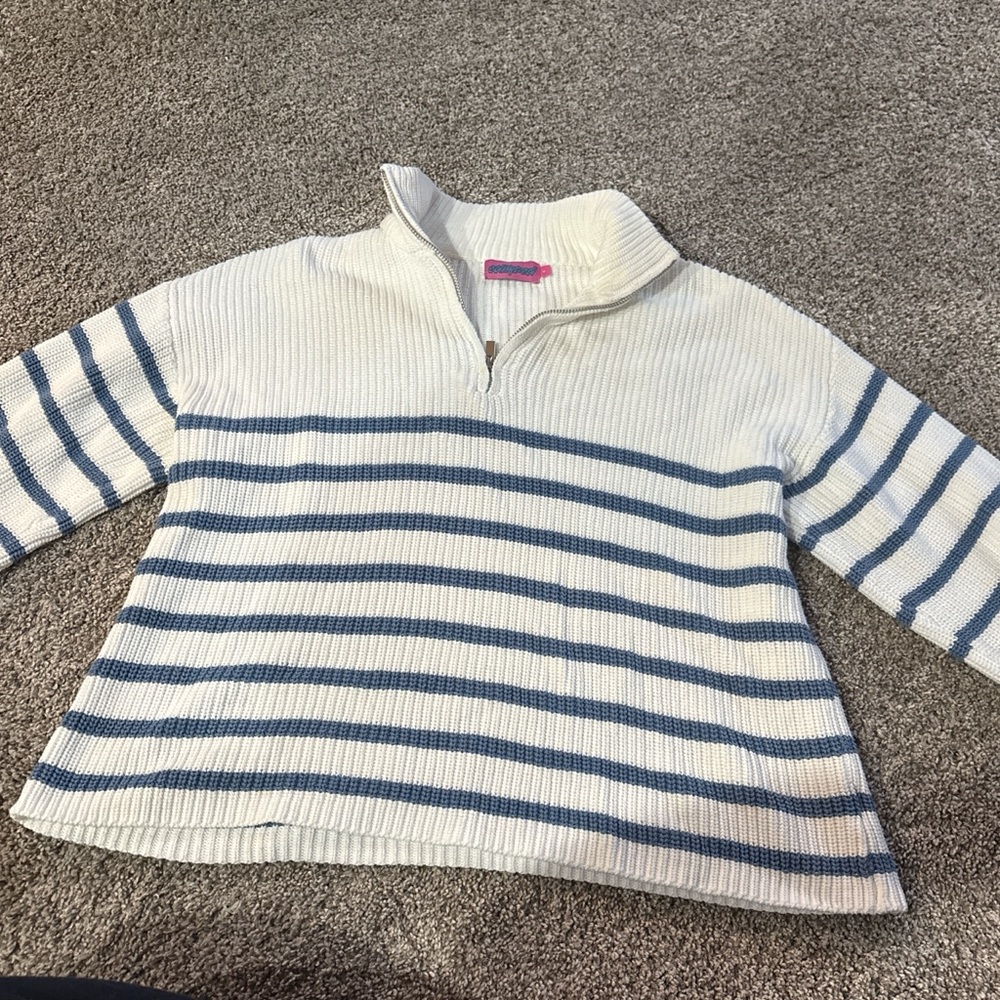 Edikted Blue and White Striped Turtleneck Sweater